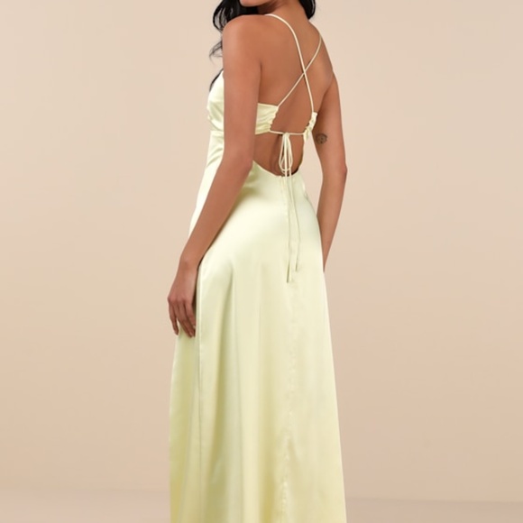 Lulus Stunning Example Light Yellow Satin Backless Maxi Dress - Size M - Picture 1 of 2